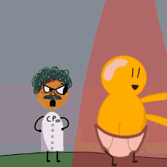 a cartoon of a man with cp written on his shirt