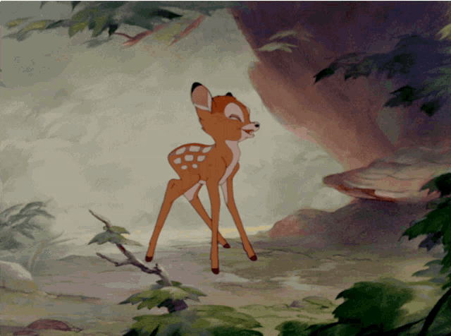 a cartoon drawing of a deer standing in a forest