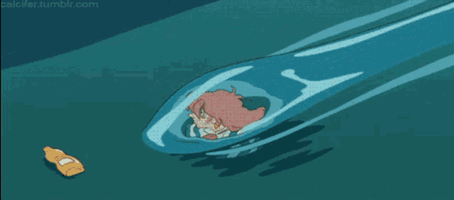 a cartoon of a girl in a bubble floating in the water .