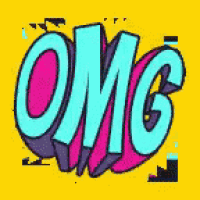 the word omg is on a yellow background .