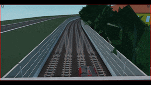 a screenshot of a video game shows a train going down train tracks