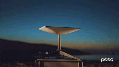 a satellite dish with the word peoq on the bottom left