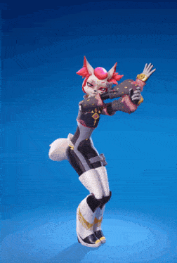 a cartoon character with a fox 's tail is holding a gun
