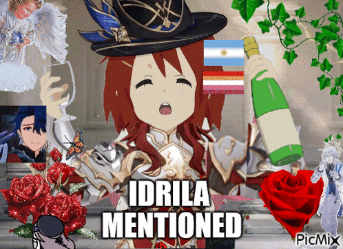 a picture of a girl holding a bottle of champagne with the words idrila mentioned in the corner