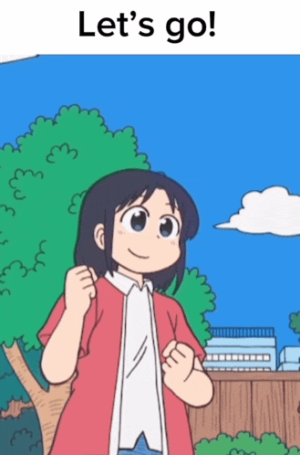 a cartoon of a girl with her fist in the air and the words let 's go