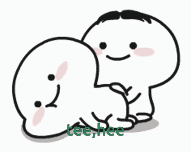 a couple of cartoon characters are hugging each other with the word tee / hee above them