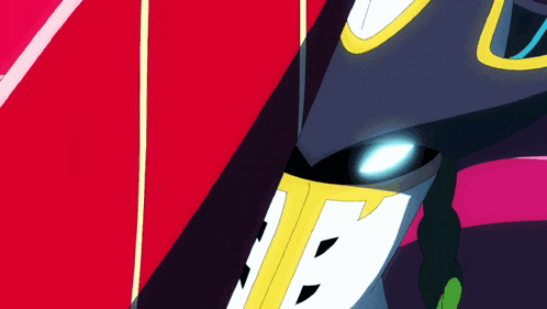 a close up of a cartoon character 's face with a blue eye