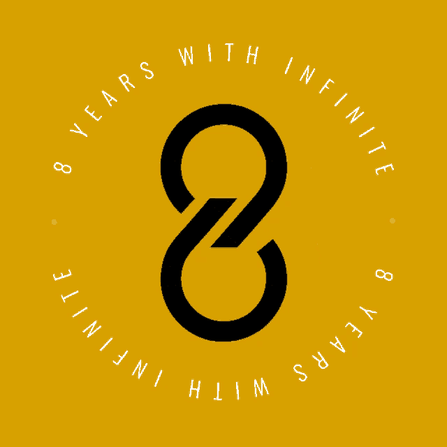 a logo that says 8 years with infinite in white letters