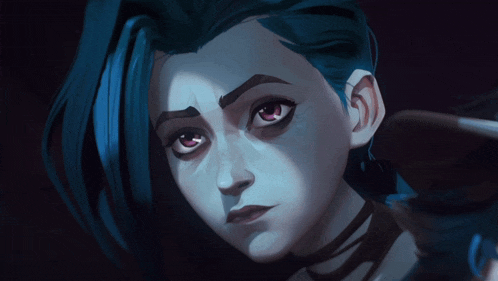 a close up of a person 's face with blue hair