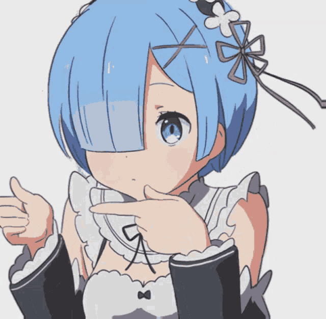 a drawing of a girl with blue hair and a flower on her head