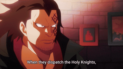 a cartoon of a man with the words when they dispatch the holy knights