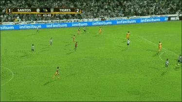 a soccer game between tigres and santos is being played