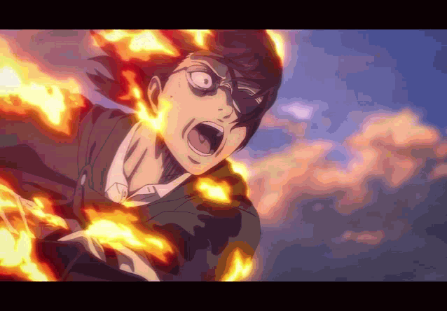 a cartoon of a man with fire coming out of his chest