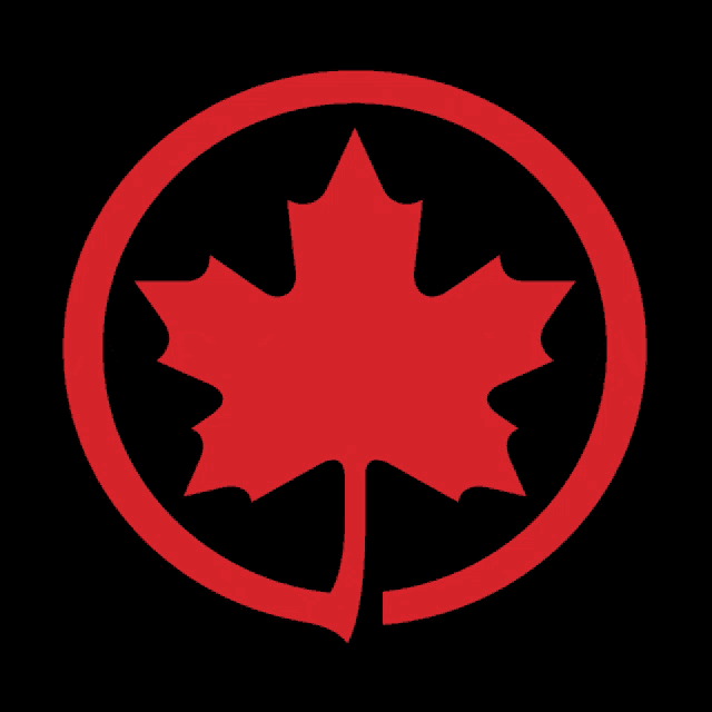 a red maple leaf in a circle on a black background