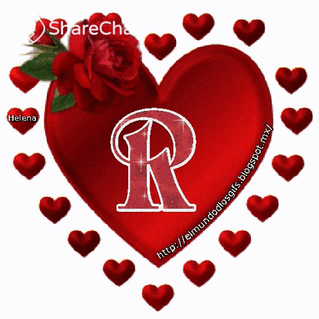 a red heart with the letter r in the center