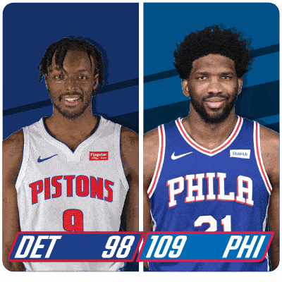 a pistons player and a philadelphia player are shown side by side