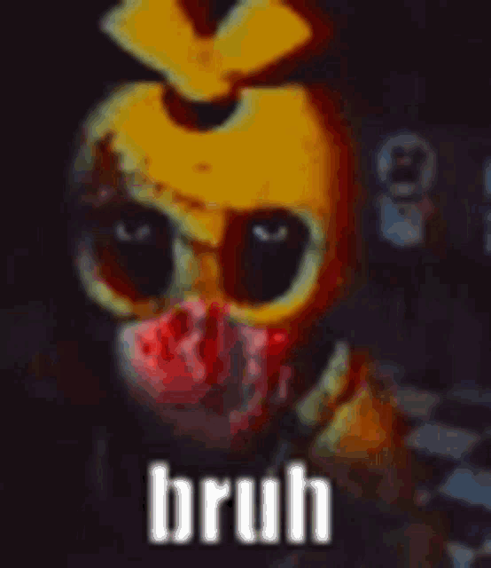 a picture of a duck with blood on its face and the words bruh written on it .
