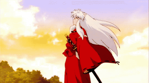 a cartoon character is holding a sword and wearing a red robe