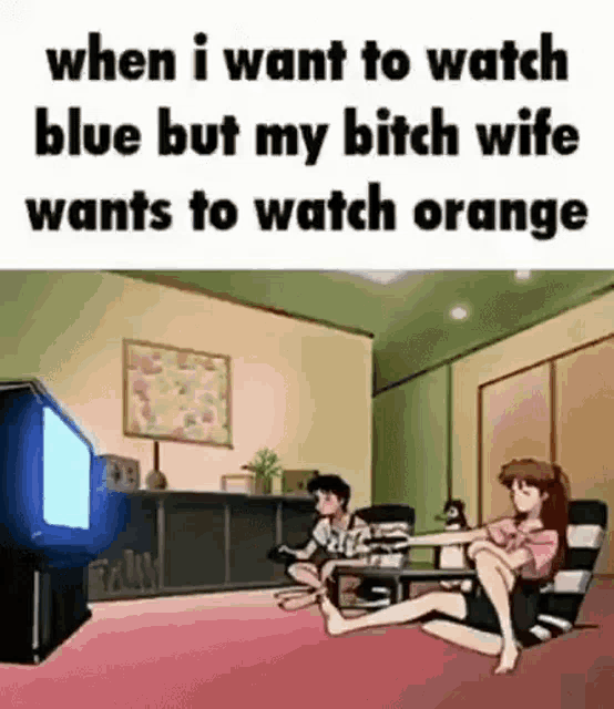 a man and a woman are sitting in a living room watching a tv .
