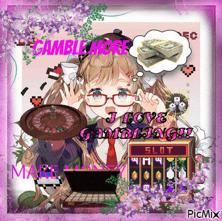 a picture of a girl with glasses and the words i love gambling on the bottom