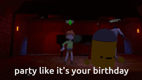 a video game scene with the words party like it 's your birthday at the top