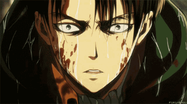 a close up of a person 's face with blood on it