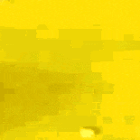 a yellow cartoon character with blue feet is laying on its back on a yellow background .