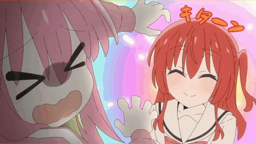 a cartoon drawing of a girl with red hair and the letters k on her head