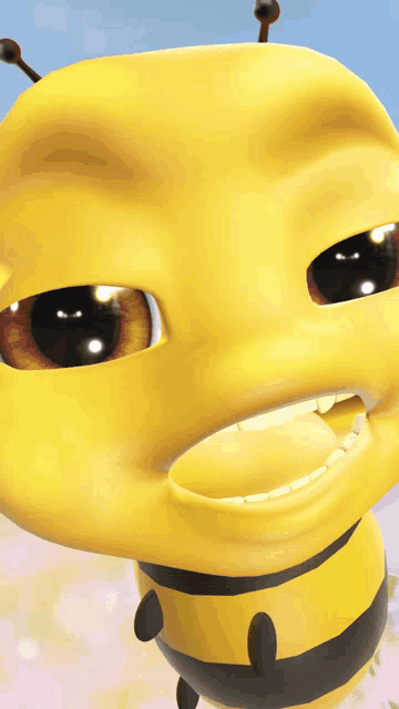a close up of a cartoon bee with a big mouth