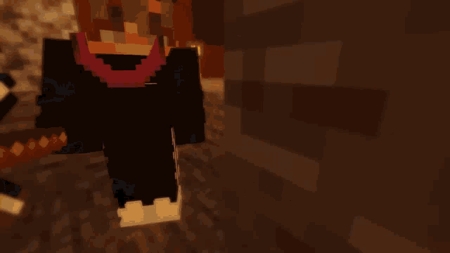 a minecraft character is standing in a room with the word under in orange