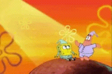 spongebob and patrick from spongebob squarepants are standing on top of a rock .