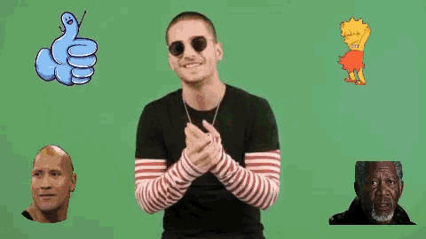 a man wearing sunglasses stands in front of a green background with the words esta noche botellas 30c hasta las 2 on it