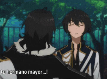 a couple of anime characters standing next to each other with the words llevas bien con tu hermano mayor below them