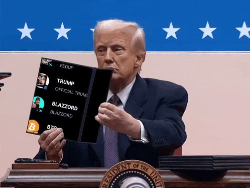 the president of the united states is holding a cell phone with the word fedup on it