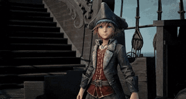 a girl in a pirate outfit is standing on a boat