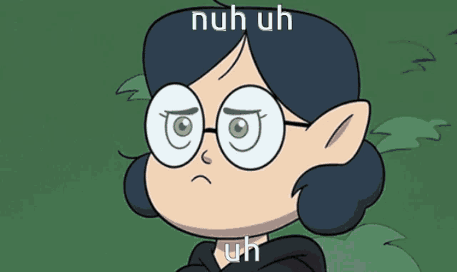 a cartoon character with glasses and the words nuh uh uh