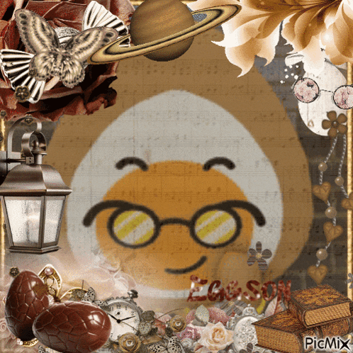 a picture of a smiling egg with glasses and the word egg on the bottom