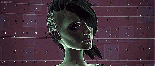 a cartoon of a woman with a shaved head and a ponytail