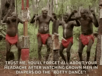 a group of native americans are dancing in the woods .