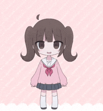 a drawing of a girl with pigtails wearing a pink uniform