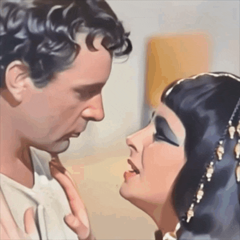 a man and woman are kissing in a painting
