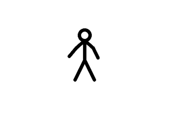 a stick figure is standing with his arms outstretched and a circle around his head .