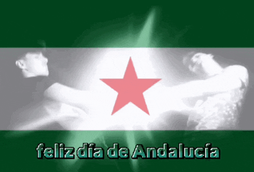 a green and white flag with a red star and the words feliz dia de andalucia below it