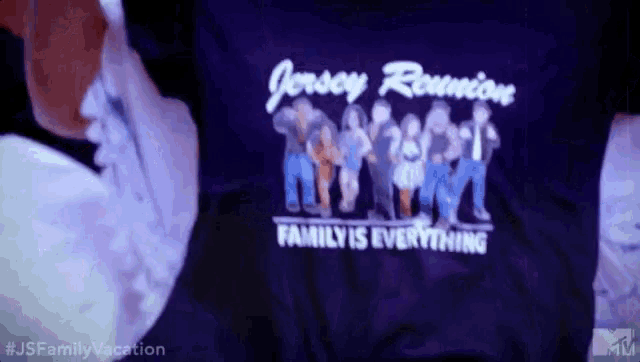 a person is wearing a jersey reunion family is everything t-shirt
