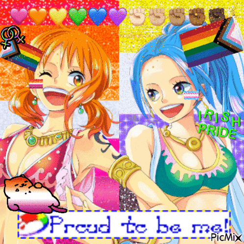 a picture of two anime characters with the words proud to be me