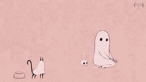 a drawing of a cat and a ghost with smoke coming out of them