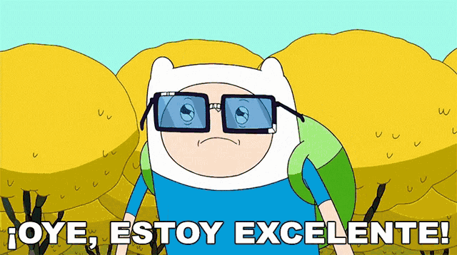 a cartoon character with glasses and the words " estoy excelente " below him