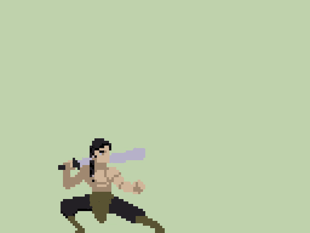 a pixel art of a man holding a sword in his hand