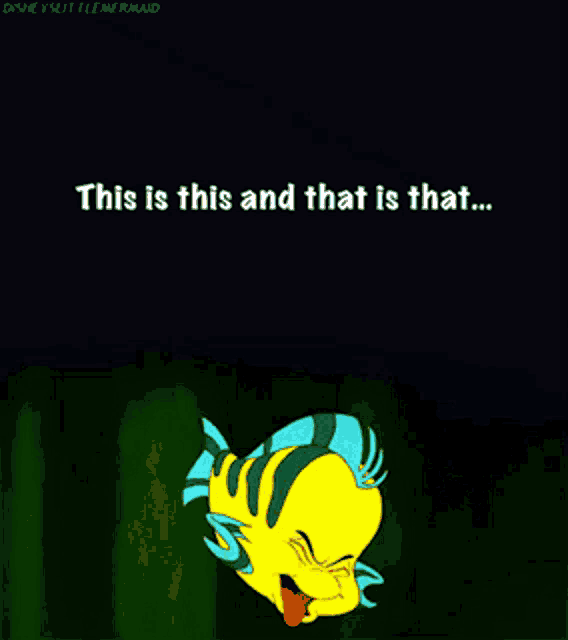a cartoon of a fish with the words " this is this and that is that " below it