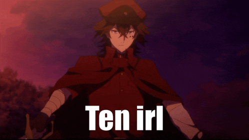a picture of a person holding a sword with the words ten irl below it